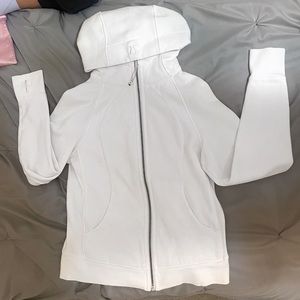 Size 8 Lululemon white scuba zip up hoodie